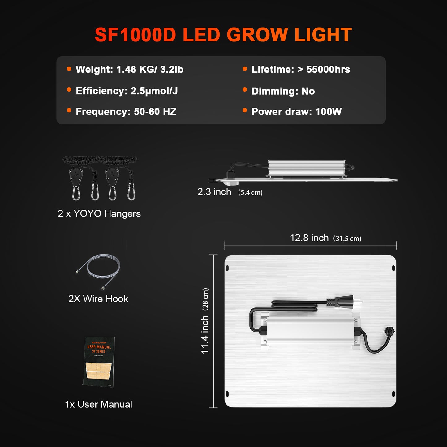 Spider Farmer SF1000D 100W LED Grow Lampe 60x60cm