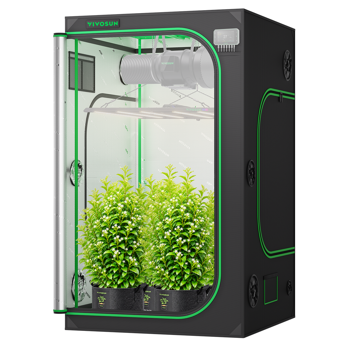 Vivosun Growbox S448 120x120x200cm – Originalbild 8; Ausstattung und Anwendungsbeispiele gemäß Beschreibung