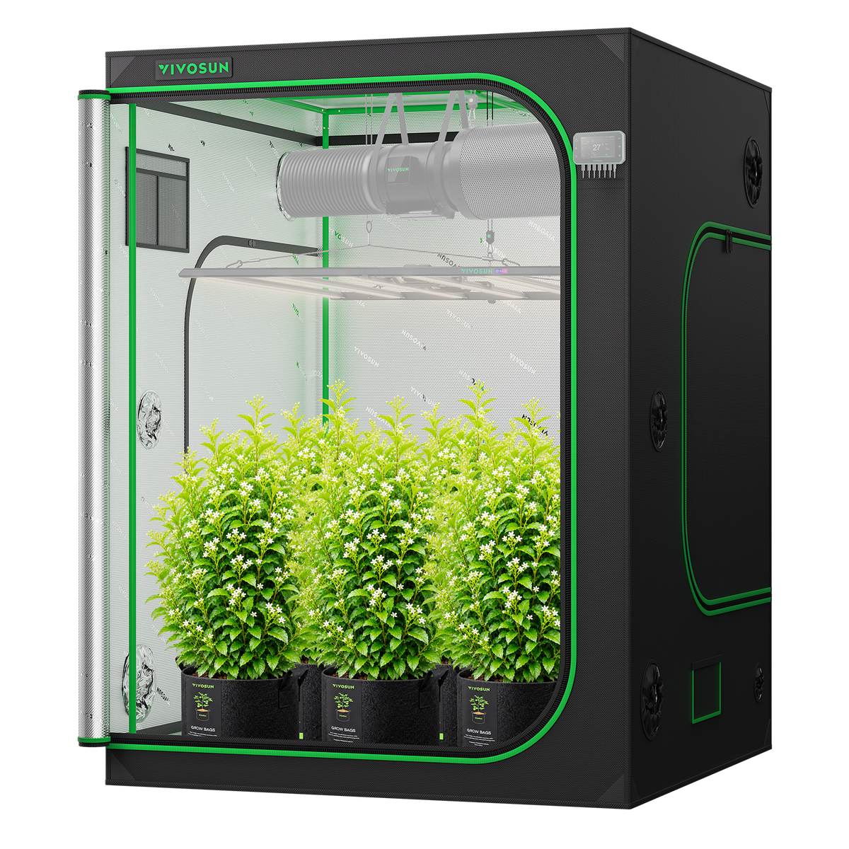 Vivosun Growbox S558 150x150x200cm – Originalbild 8; Ausstattung und Anwendungsbeispiele gemäß Beschreibung