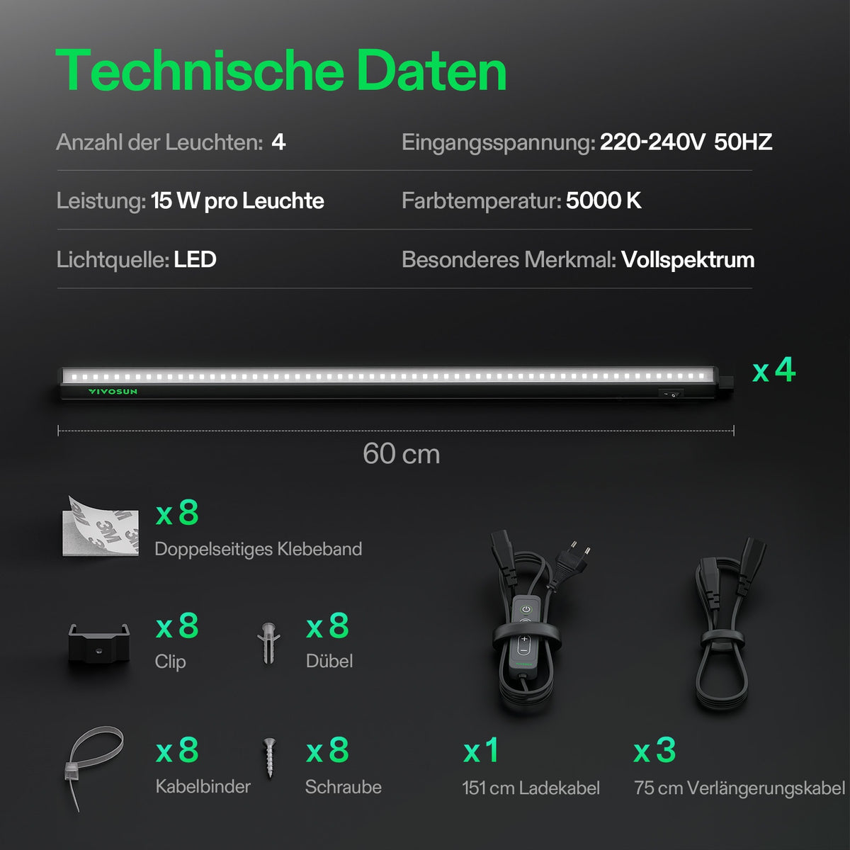 Vivosun T5 LED-Anzuchtleuchten 4er-Set, 30 oder 60cm – Herstelleransicht 9