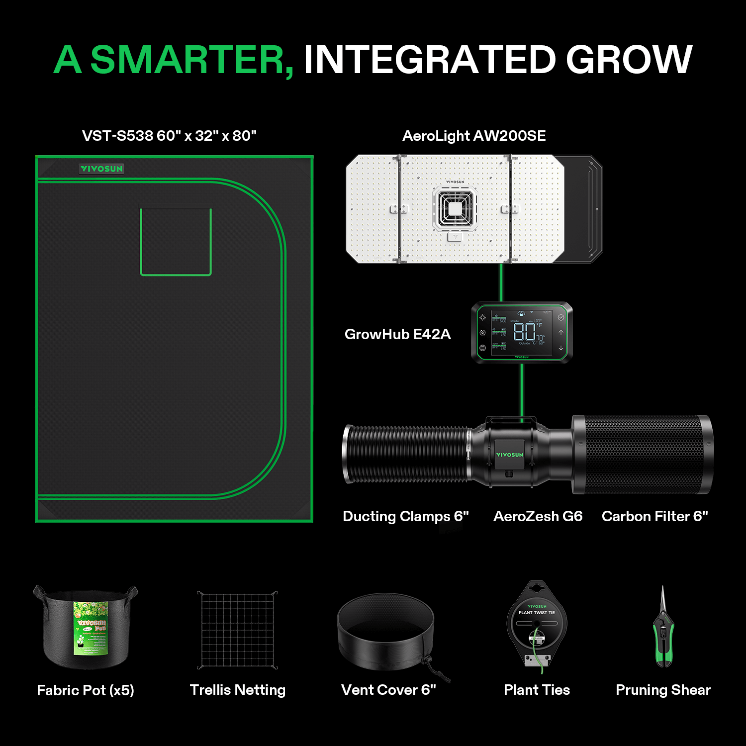 Vivosun Smart Grow System Komplettset 150x80x200cm 200W