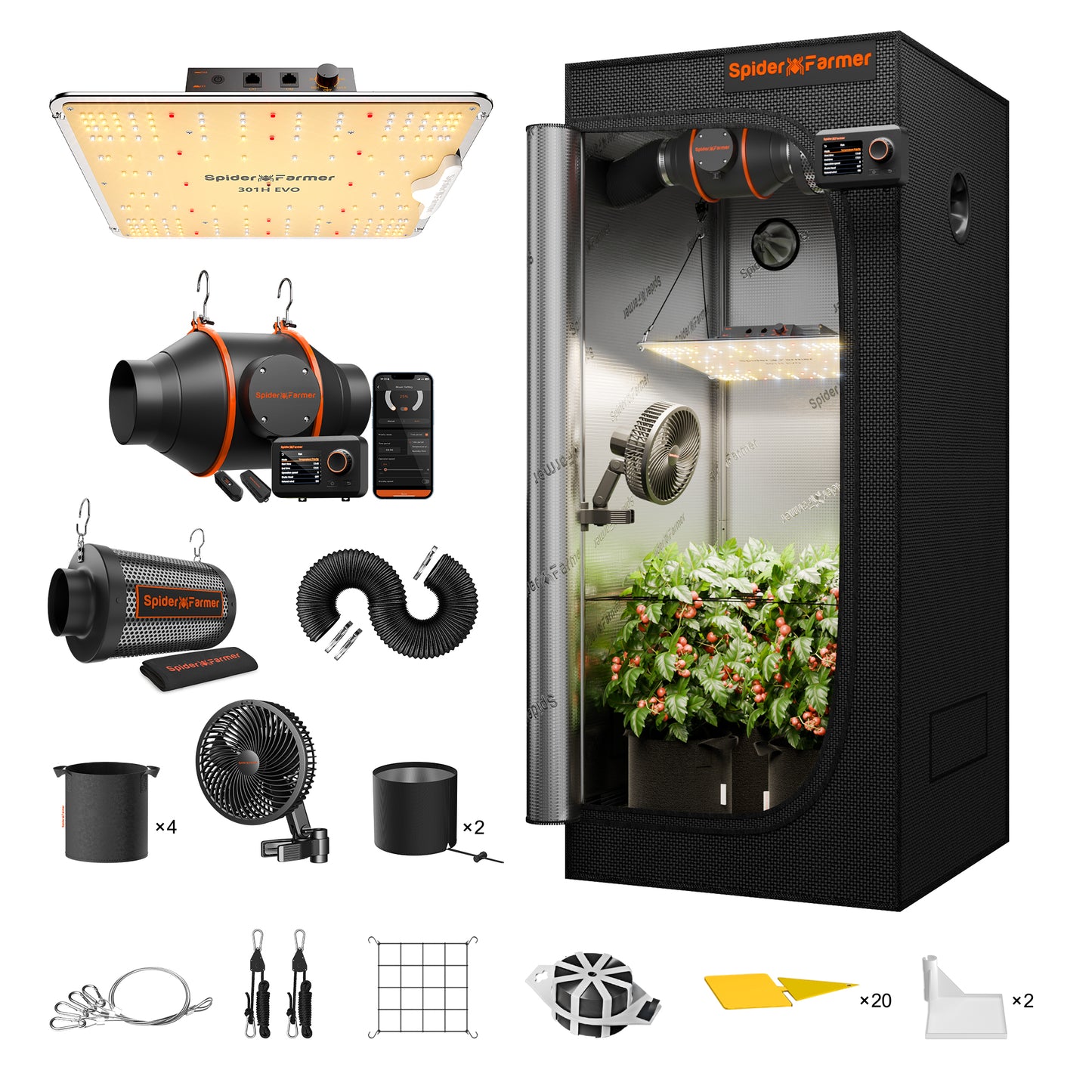 Spider Farmer SF1000 Komplettset mit GGS Controller 100W 70x70x160cm