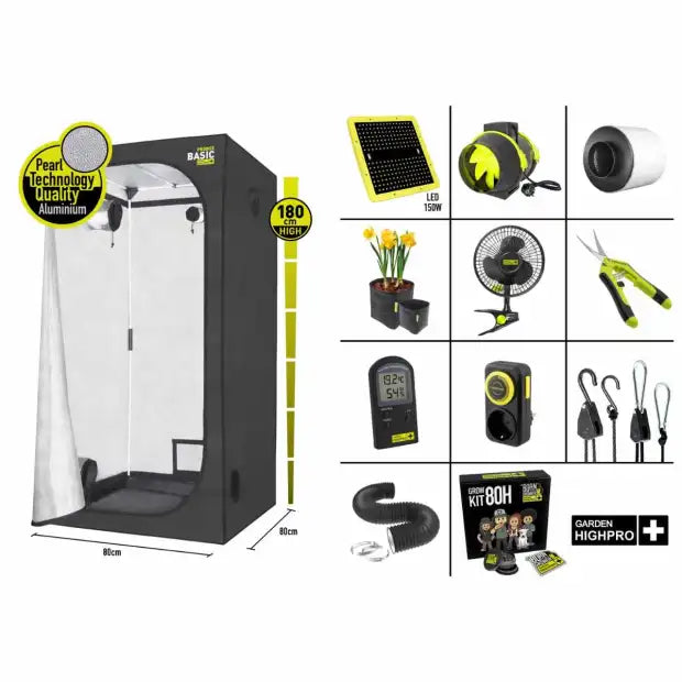 Garden Highpro 80x80x180cm Growbox Komplettset LED 150W