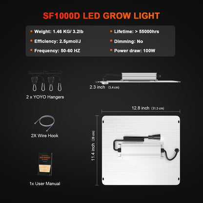 Spider Farmer SF1000D 100W LED Grow Lampe 60x60cm