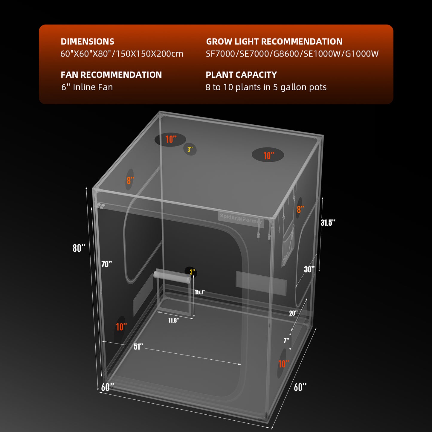 Spider Farmer Growbox 150x150x200cm