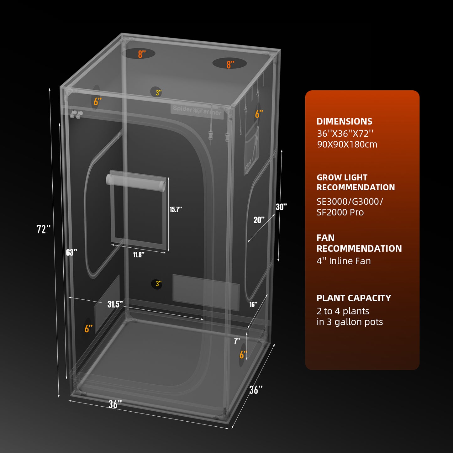 Spider Farmer Growbox 90x90x180cm