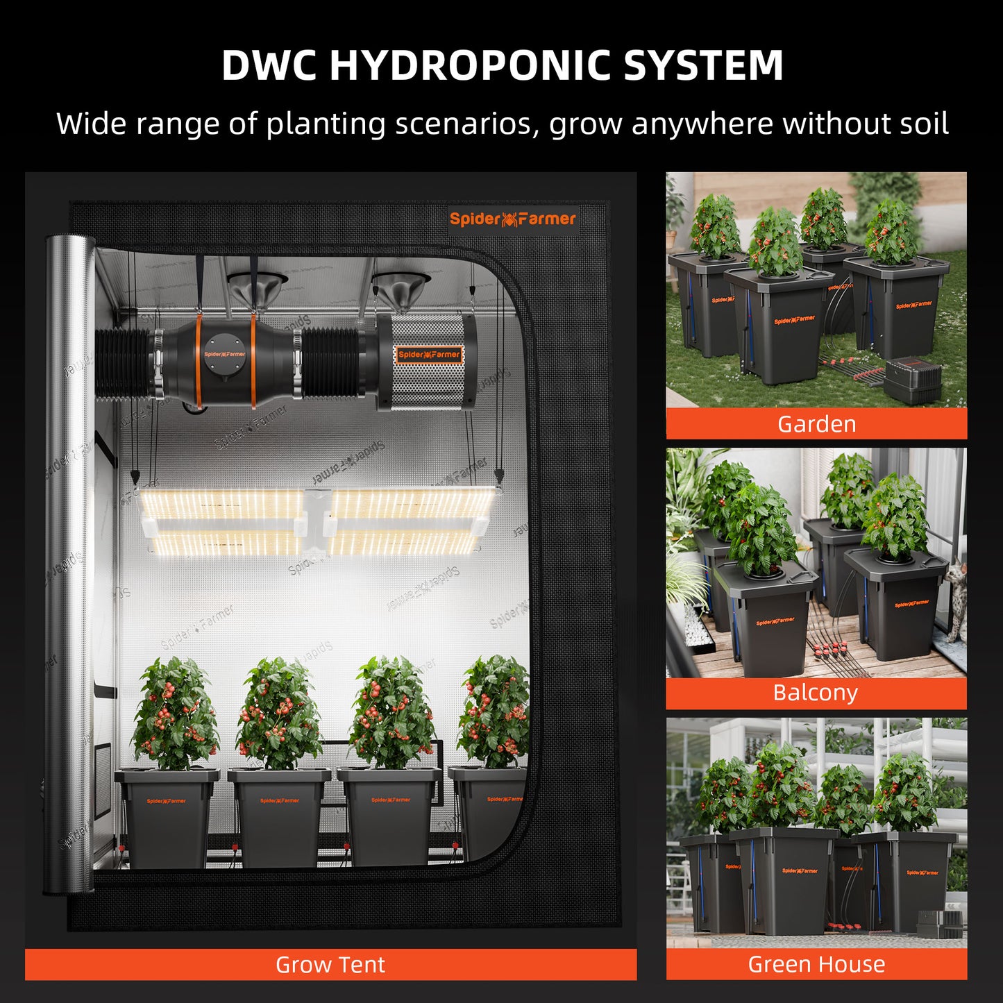Spider Farmer DWC Tiefwasserkultur Hydroponik-System mit 4 Töpfen