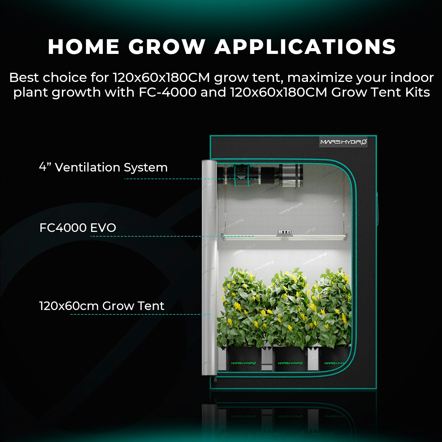 Mars Hydro FC 4000 EVO 320W Grow LED Lampe 120x60cm