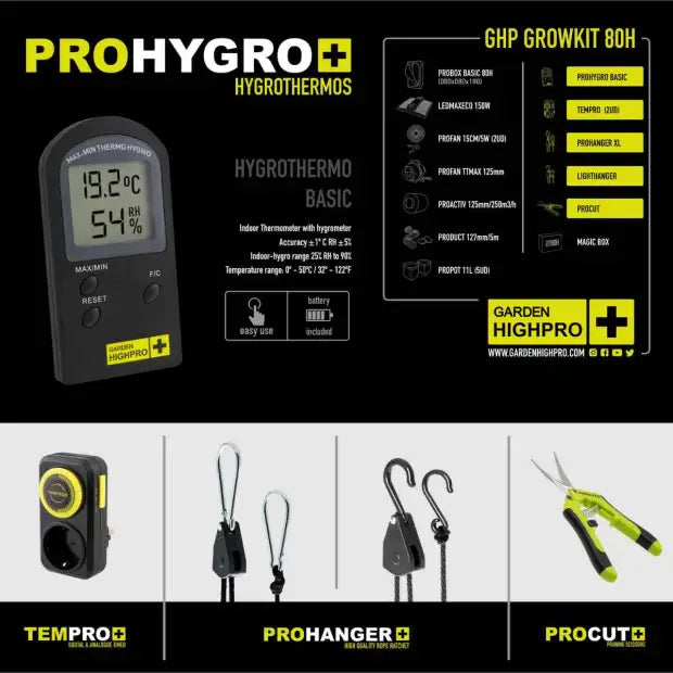 Garden Highpro 80x80x180cm Growbox Komplettset LED 150W