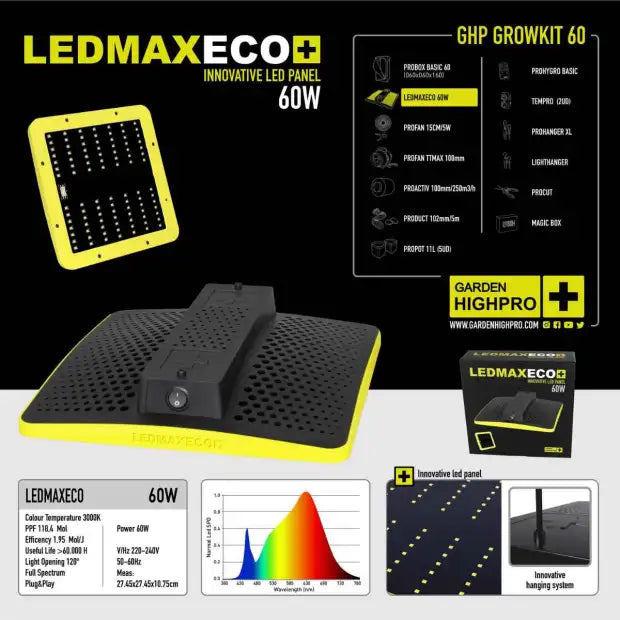 Garden Highpro 60x60x160cm Growbox Komplettset LED 60W