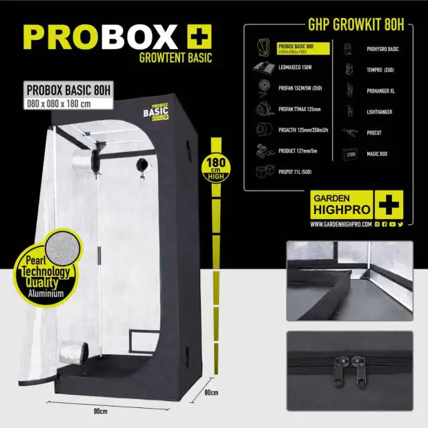 Garden Highpro 80x80x180cm Growbox Komplettset LED 150W
