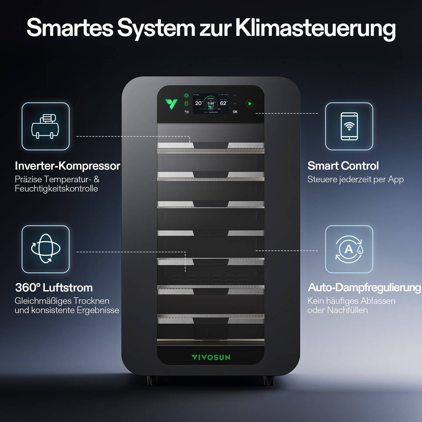 VIVOSUN VCure Smart Post-Harvest Box - Detail Innenraum mit Regalen