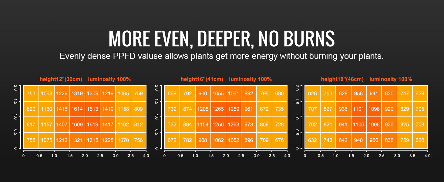 PPFD Verteilung Vevor Grow LED 300W