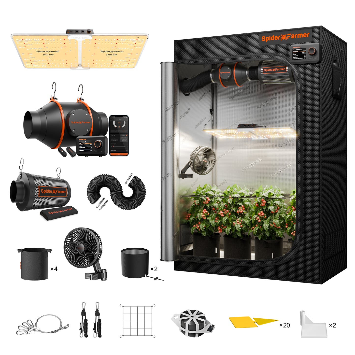 Spider Farmer SF2000 Komplettset mit GGS Controller 120x60x180cm