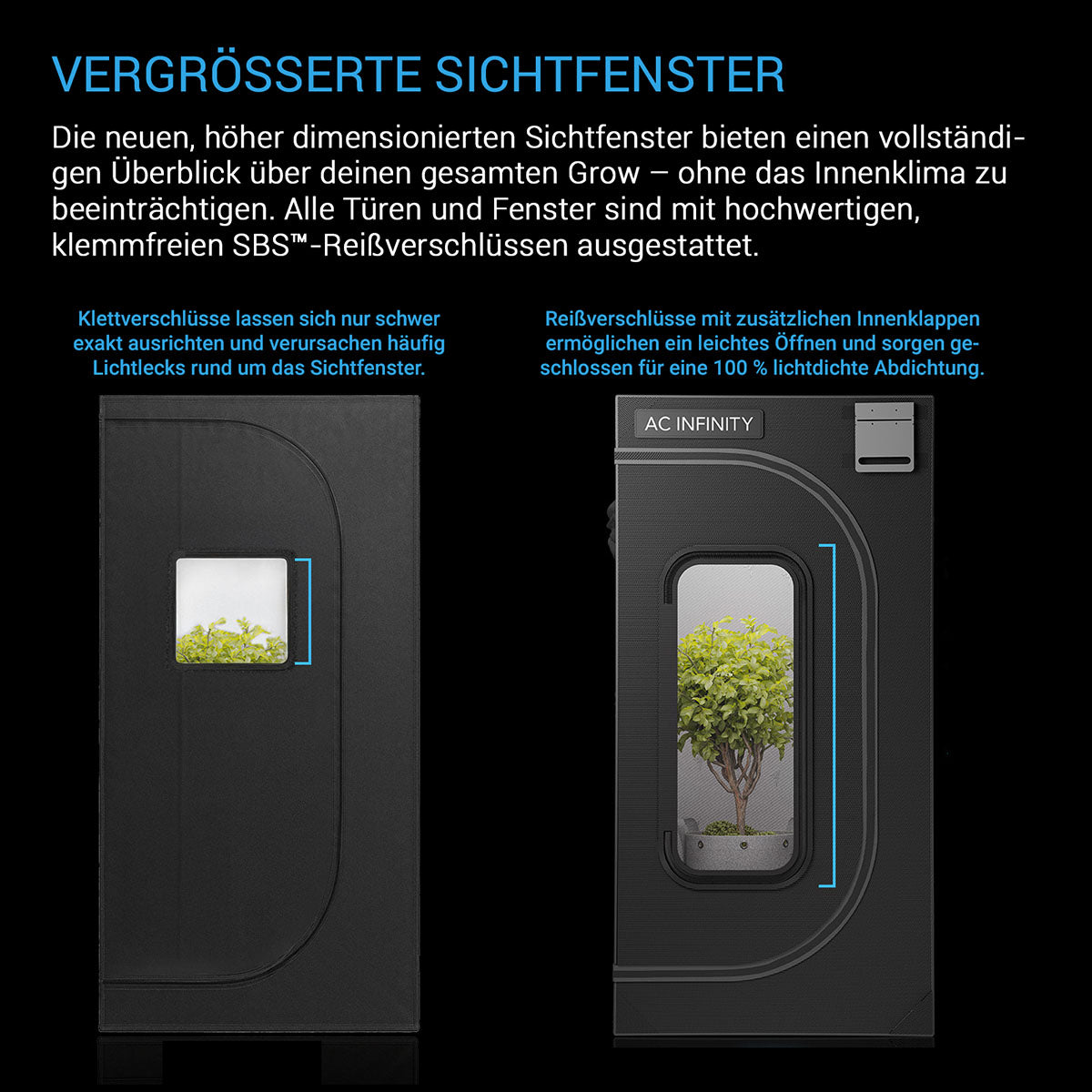 AC Infinity CLOUDLAB 642 Growbox 120x60x180 cm – Detail- oder Anwendungsansicht; zusätzliches Zubehör in Beispielen separat erhältlich