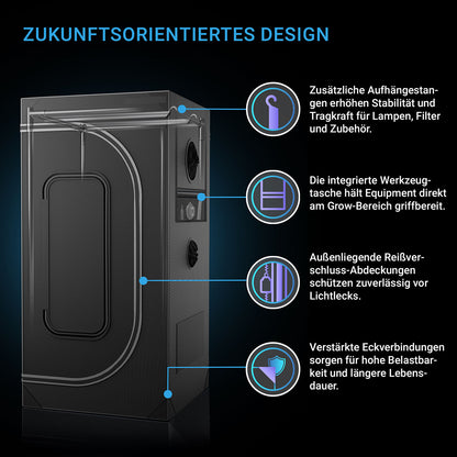AC Infinity CLOUDLAB 642 Growbox 120x60x180 cm – Detail- oder Anwendungsansicht; zusätzliches Zubehör in Beispielen separat erhältlich