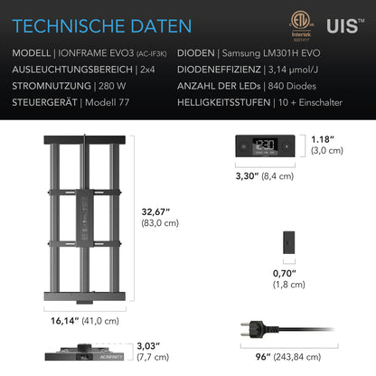 AC Infinity IONFRAME EVO3 Grow LED 280W – Detail- oder Anwendungsansicht; zusätzliches Zubehör in Beispielen separat erhältlich