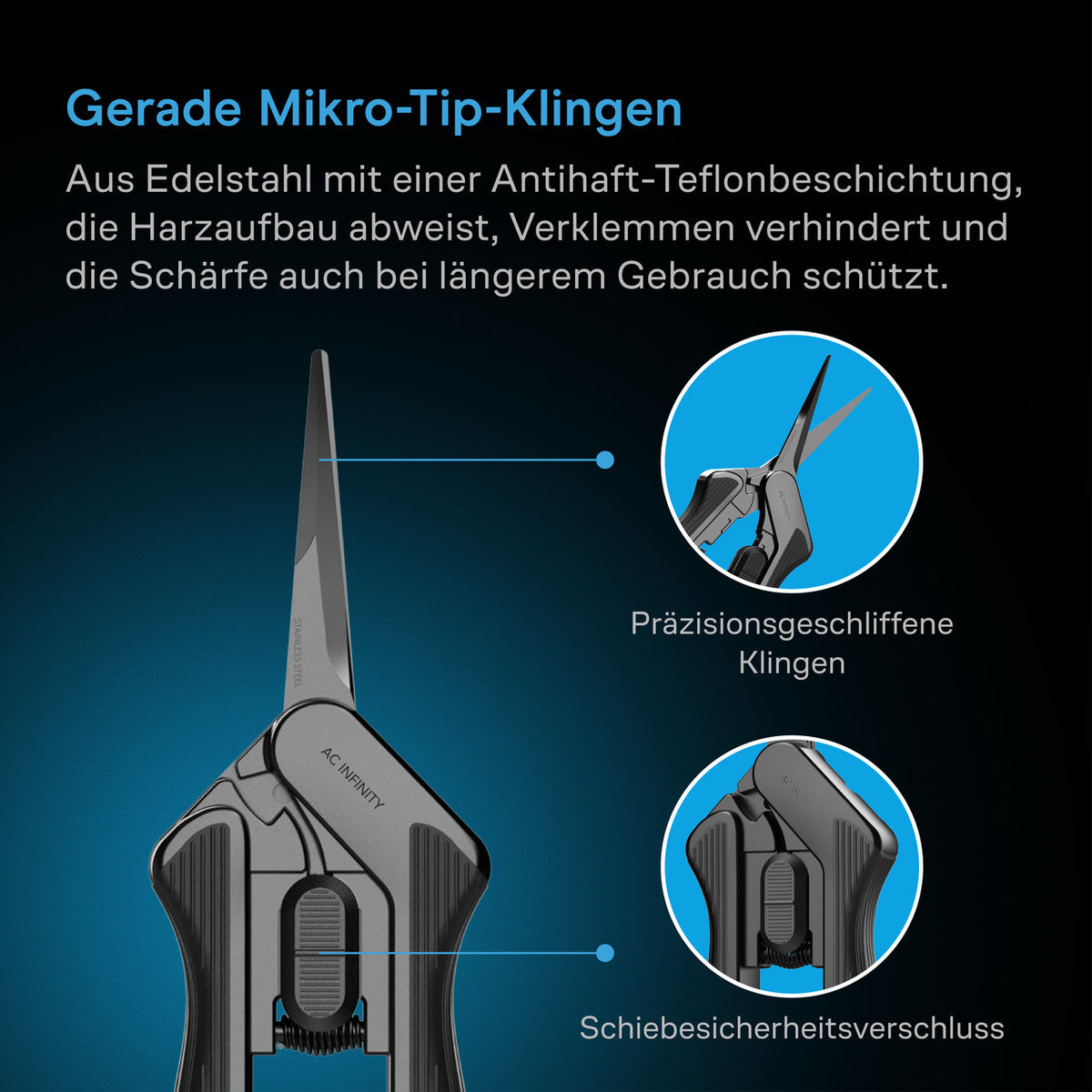 AC Infinity Astschere mit Reinigungsset – Detail- oder Anwendungsansicht; zusätzliches Zubehör in Beispielen separat erhältlich