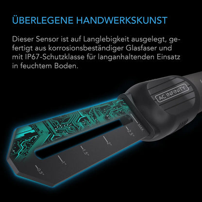 AC Infinity Bodenfeuchtesensor für Controller AI+ – Detail- oder Anwendungsansicht; zusätzliches Zubehör in Beispielen separat erhältlich