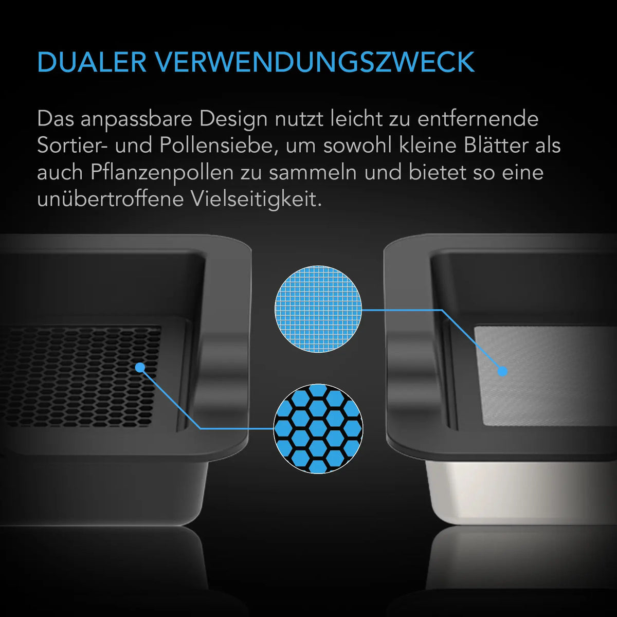 AC Infinity Trim-Tablett-System – Detail- oder Anwendungsansicht; zusätzliches Zubehör in Beispielen separat erhältlich