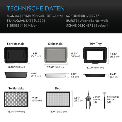 AC Infinity Trim-Tablett-System – Detail- oder Anwendungsansicht; zusätzliches Zubehör in Beispielen separat erhältlich