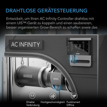 AC Infinity UIS Wireless Sender und Empfänger – Detail- oder Anwendungsansicht; zusätzliches Zubehör in Beispielen separat erhältlich
