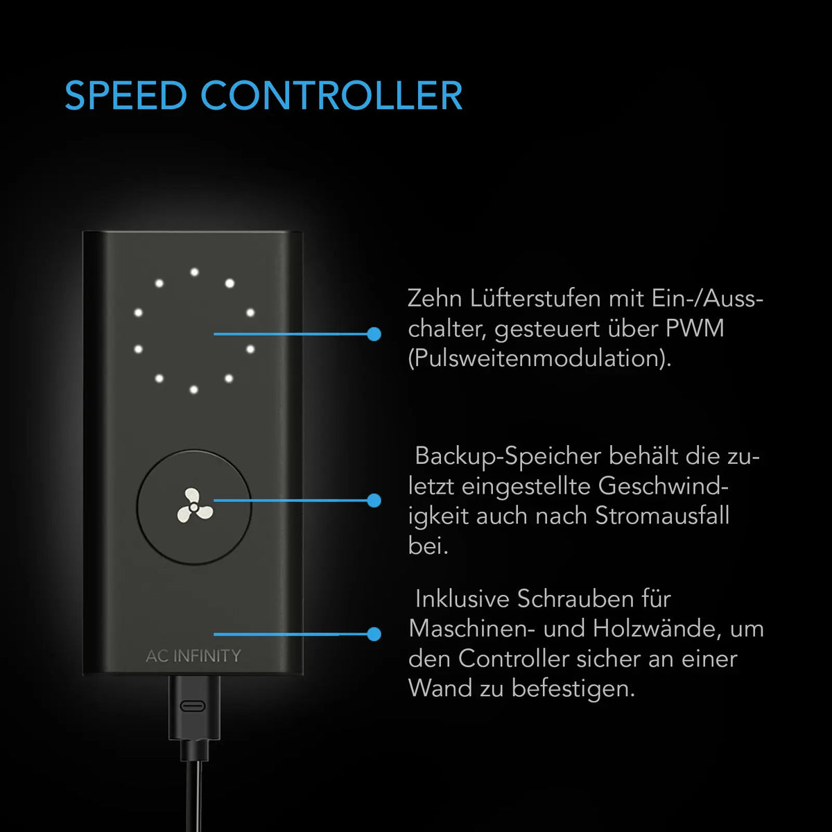 AC Infinity CLOUDLINE PRO S EC-Rohrventilator – Detail- oder Anwendungsansicht; zusätzliches Zubehör in Beispielen separat erhältlich