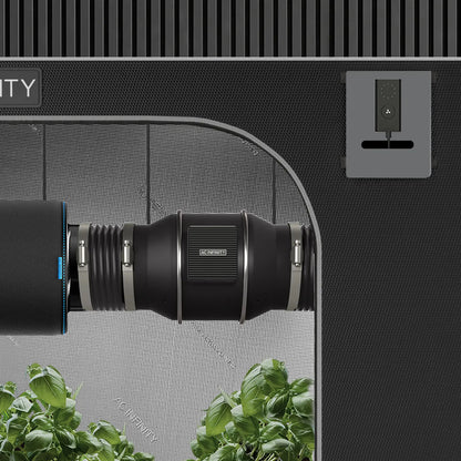 AC Infinity CLOUDLINE PRO S EC-Rohrventilator – Detail- oder Anwendungsansicht; zusätzliches Zubehör in Beispielen separat erhältlich