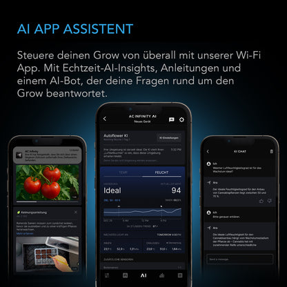 AC Infinity CONTROLLER AI+ Klimasteuerung – Detail- oder Anwendungsansicht; zusätzliches Zubehör in Beispielen separat erhältlich