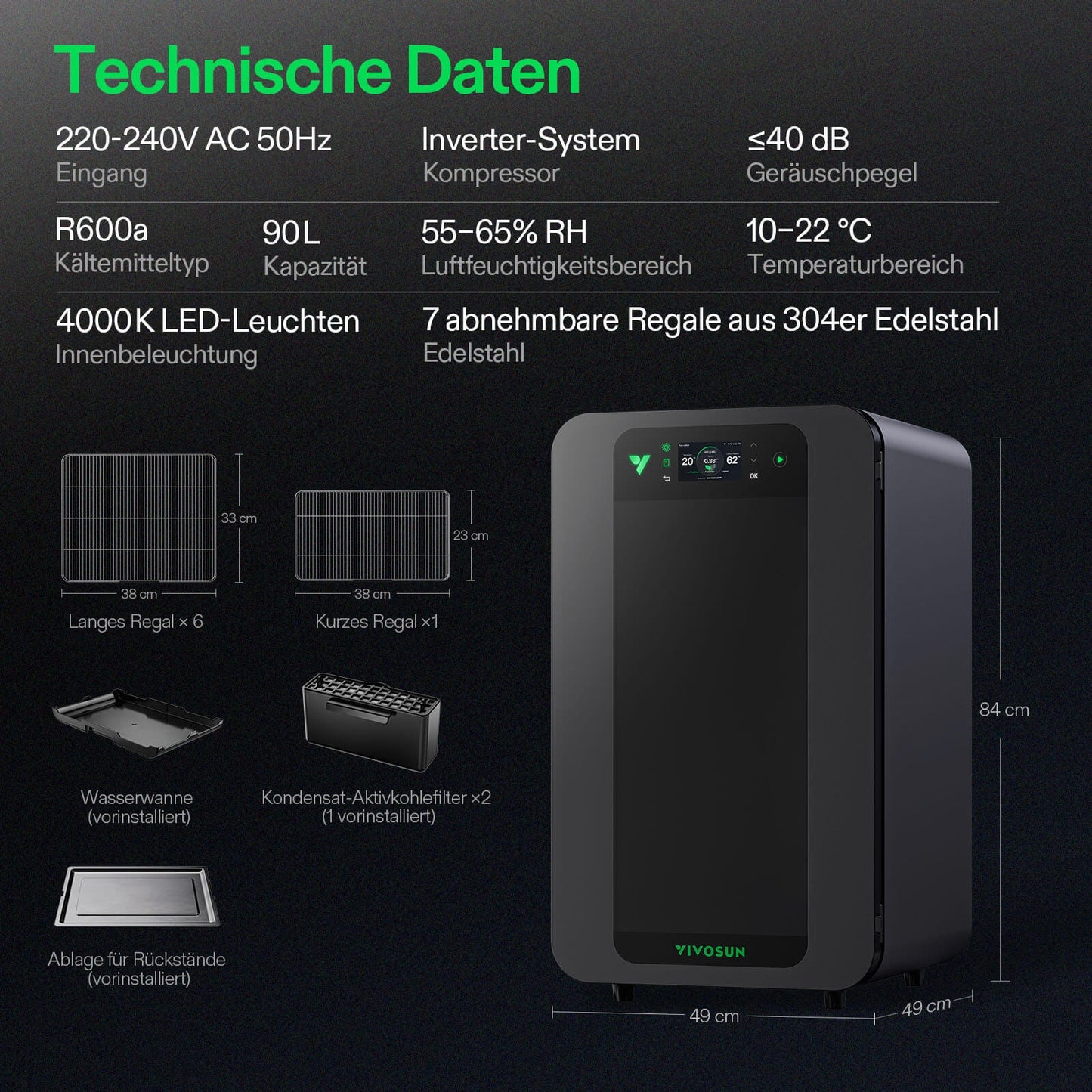 VIVOSUN VCure Smart Post-Harvest Box - Seitenansicht