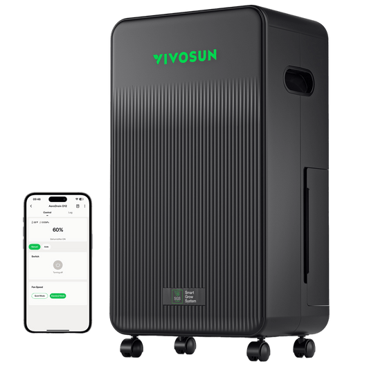 VIVOSUN AeroDrain D12 Hauptbild – Frontansicht mit App-Interface