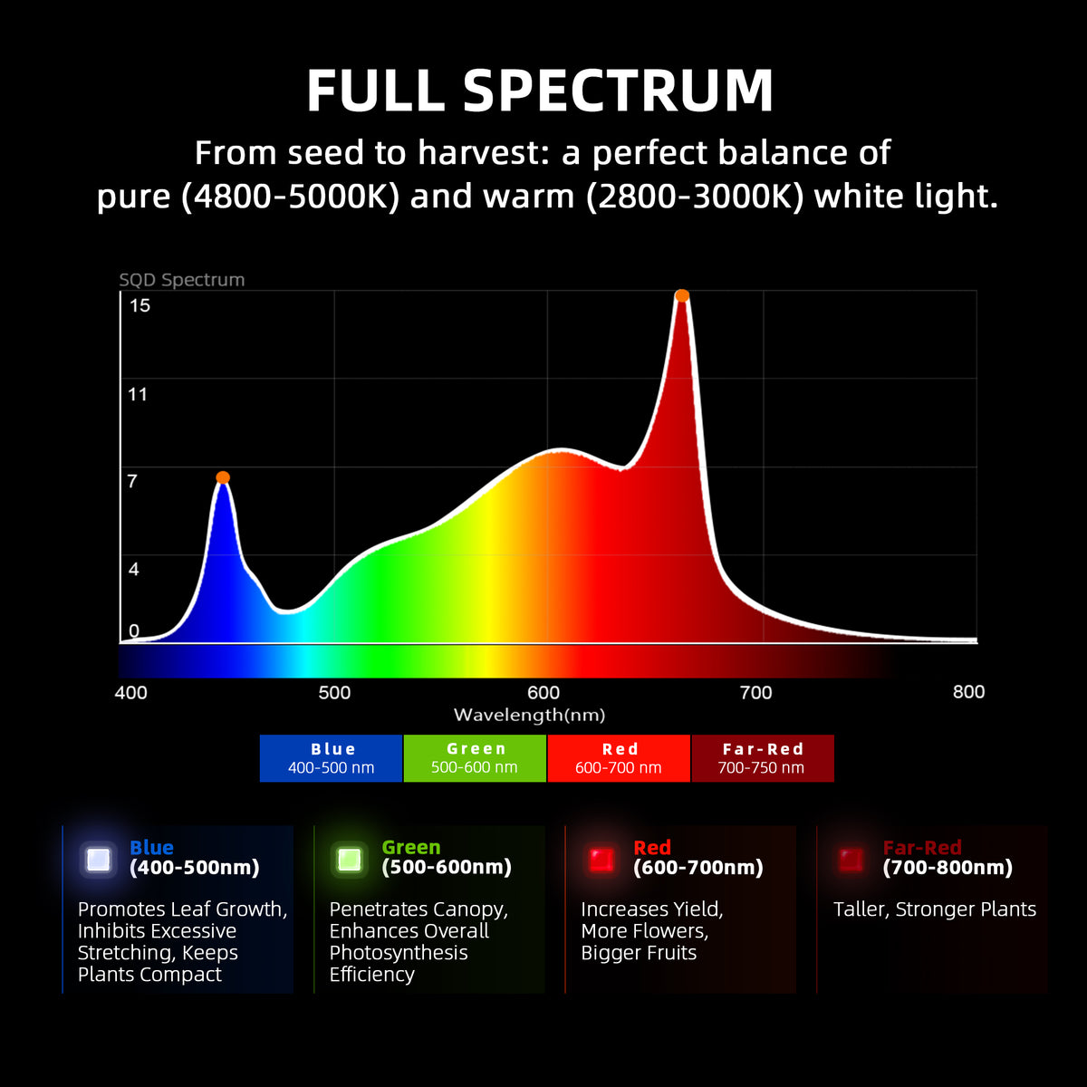 Spider Farmer G5000 – Vollspektrum-Infografik des Herstellers