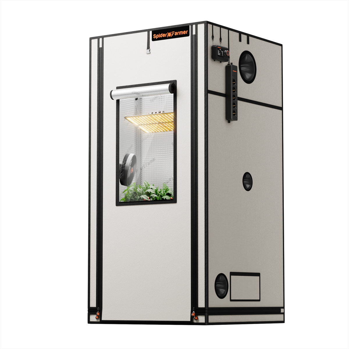 Spider Farmer Growbox Pro White 90x90x180cm – Herstelleransicht; dargestellte Technik separat