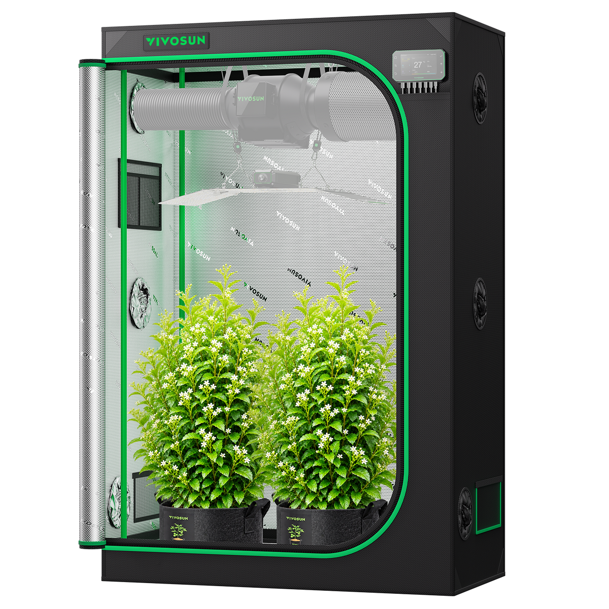 Vivosun Growbox S426 120x60x180cm – Originalbild 8; Ausstattung und Anwendungsbeispiele gemäß Beschreibung
