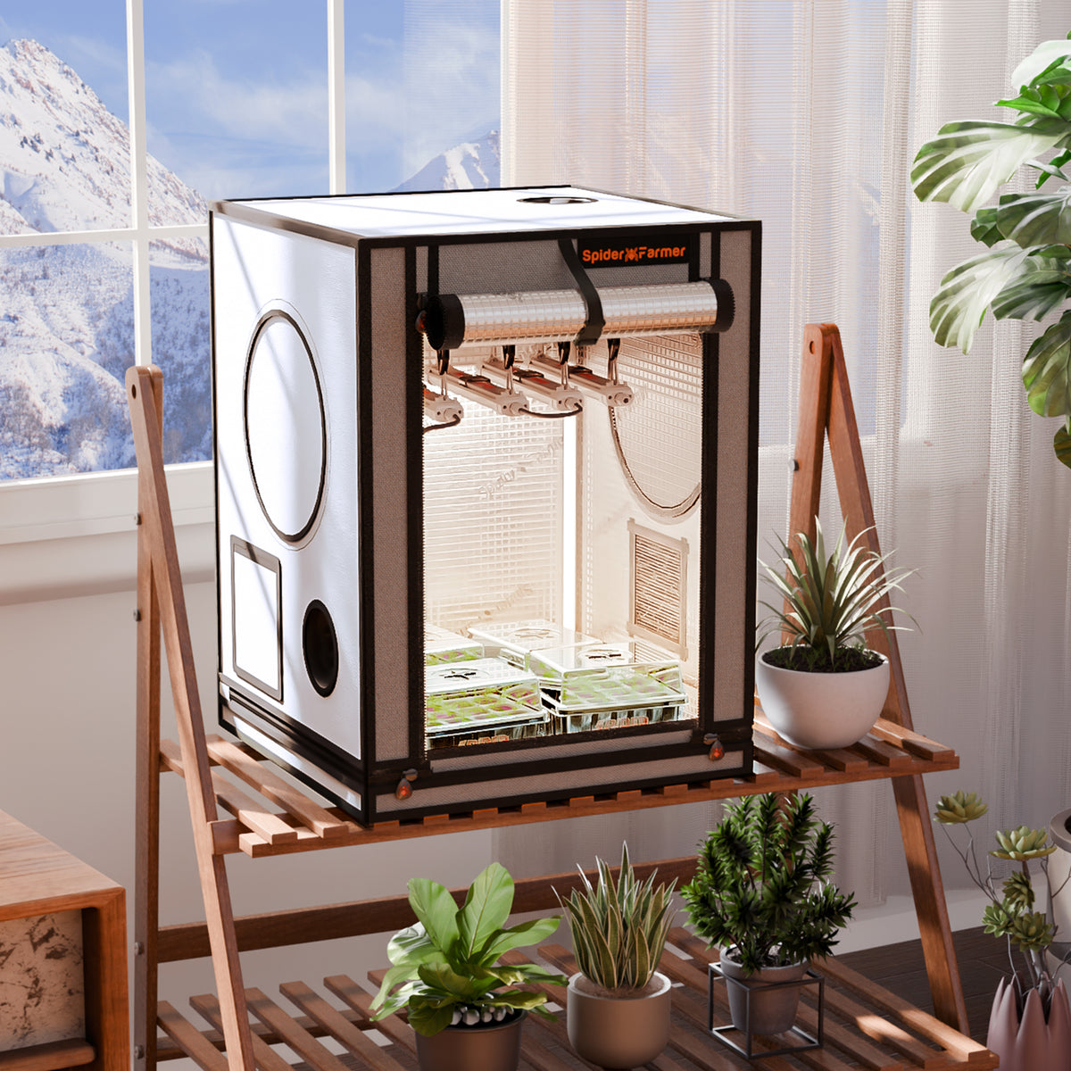Spider Farmer Mini Growbox 60x60x80cm – Originalbild 8; Ausstattung und Anwendungsbeispiele gemäß Beschreibung