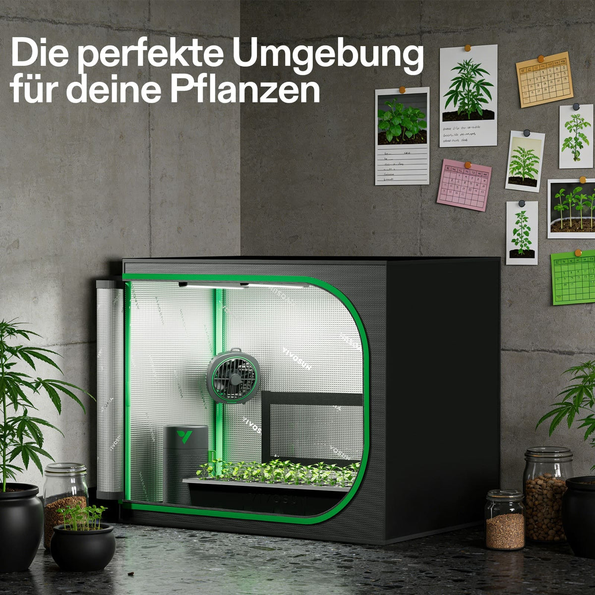 Vivosun Mini Growbox 60x40x50cm – Originalbild 7; Ausstattung und Anwendungsbeispiele gemäß Beschreibung