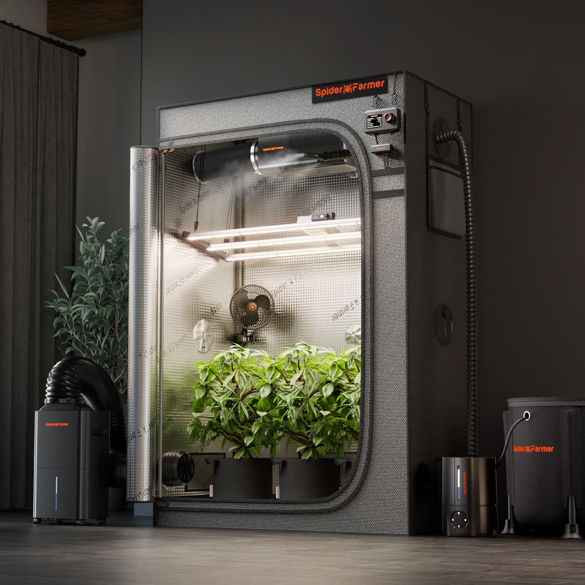 Spider Farmer Growbox Master 120x60x180cm – Originalbild 2; Ausstattung und Anwendungsbeispiele gemäß Beschreibung
