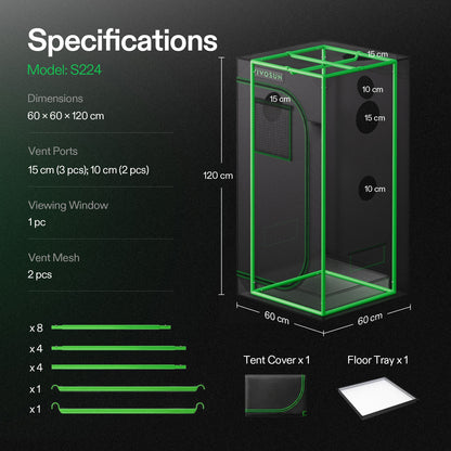 Vivosun Growbox S224 60x60x120cm – Originalbild 7; Ausstattung und Anwendungsbeispiele gemäß Beschreibung