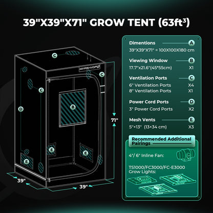 Mars Hydro Growbox Pro 100x100x180cm – Originalbild 9; Ausstattung und Anwendungsbeispiele gemäß Beschreibung