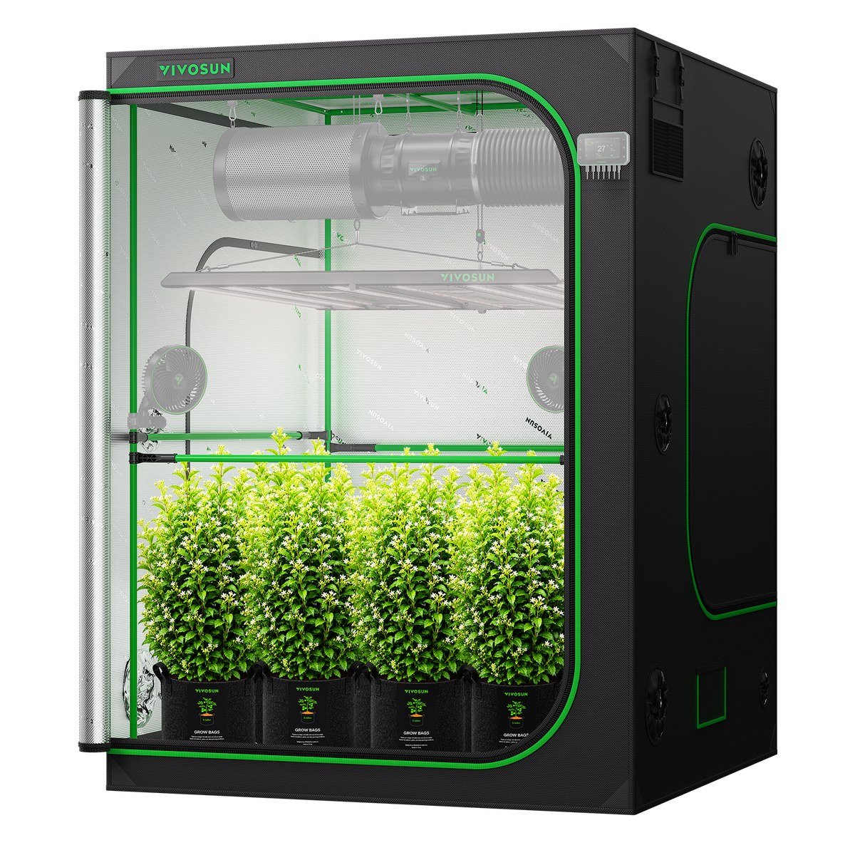 Vivosun Growbox Pro P558 150x150x200cm – Originalbild 9; Ausstattung und Anwendungsbeispiele gemäß Beschreibung