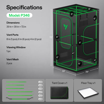 Vivosun Growbox Pro P346 100x100x180cm – Originalbild 8; Ausstattung und Anwendungsbeispiele gemäß Beschreibung