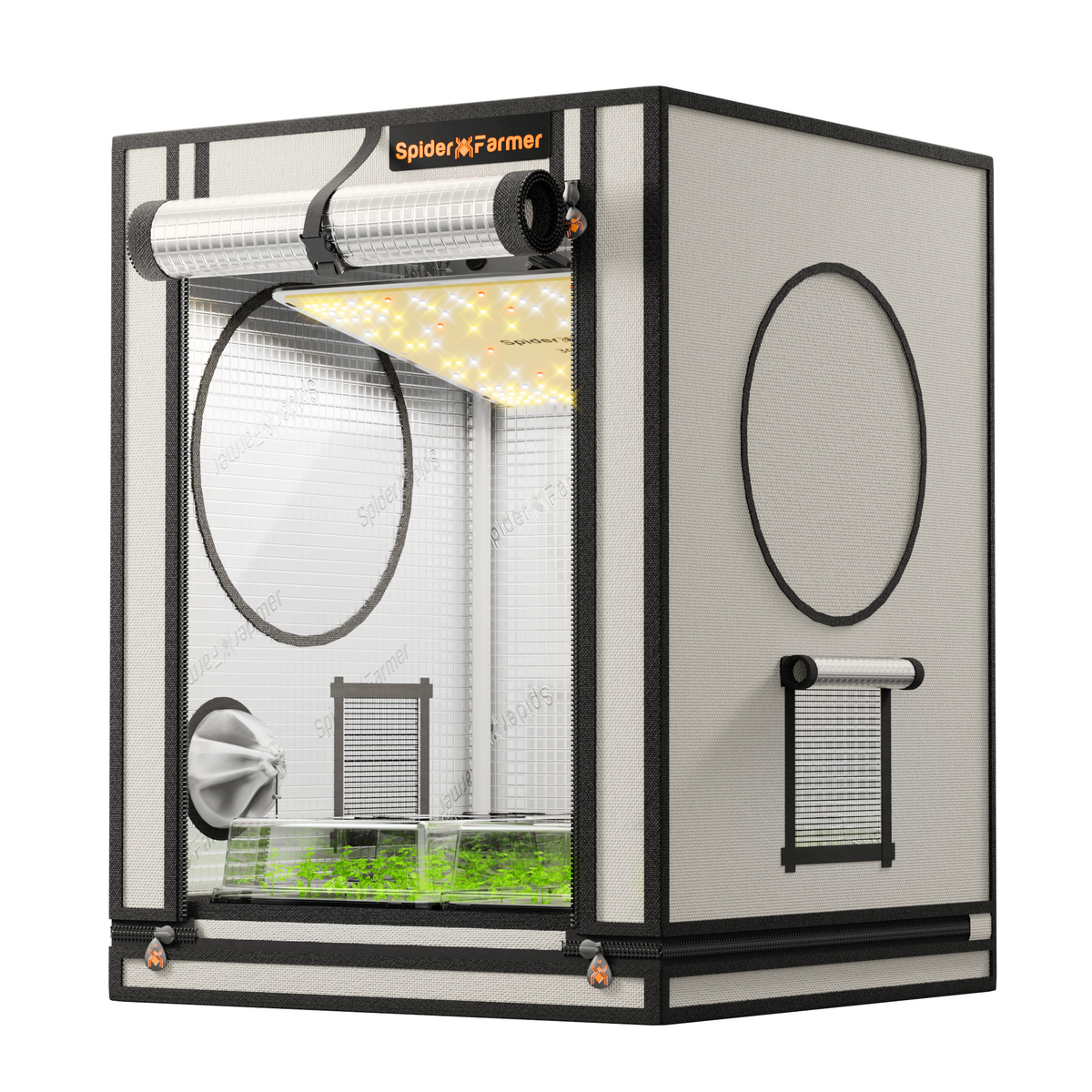 Spider Farmer Mini Growbox 60x60x80cm – Herstelleransicht; dargestellte Technik separat