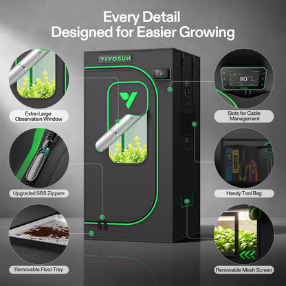 Vivosun Growbox Pro P224 60x60x120cm – Originalbild 5; Ausstattung und Anwendungsbeispiele gemäß Beschreibung