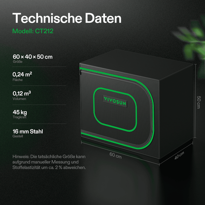 Vivosun Mini Growbox 60x40x50cm – Originalbild 4; Ausstattung und Anwendungsbeispiele gemäß Beschreibung