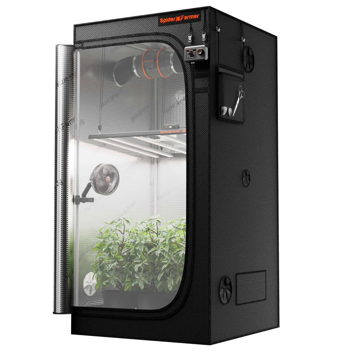 Spider Farmer Growbox 100x100x200cm – Originalbild 12; Ausstattung und Anwendungsbeispiele gemäß Beschreibung