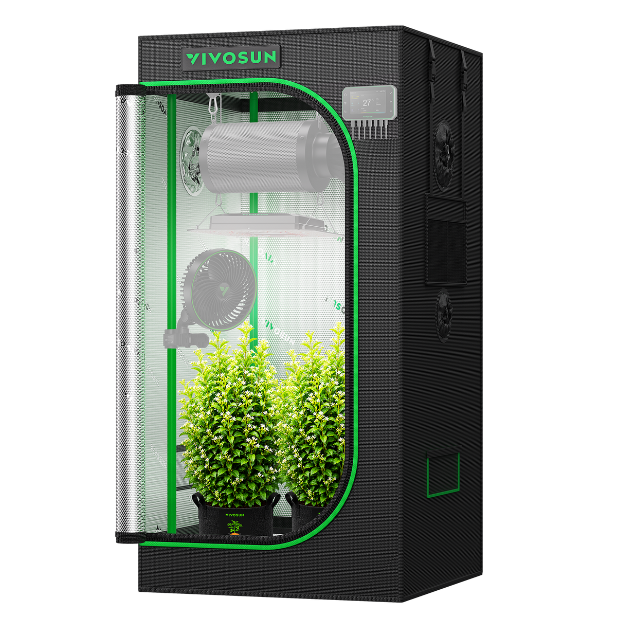 Vivosun Growbox Pro P224 60x60x120cm – Originalbild 8; Ausstattung und Anwendungsbeispiele gemäß Beschreibung
