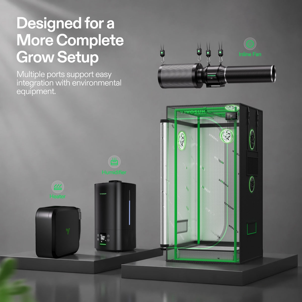 Vivosun Growbox Pro P224 60x60x120cm – Originalbild 6; Ausstattung und Anwendungsbeispiele gemäß Beschreibung