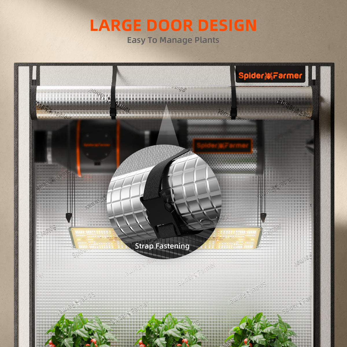 Spider Farmer Growbox Pro White 90x90x180cm – Originalbild 7; Ausstattung und Anwendungsbeispiele gemäß Beschreibung
