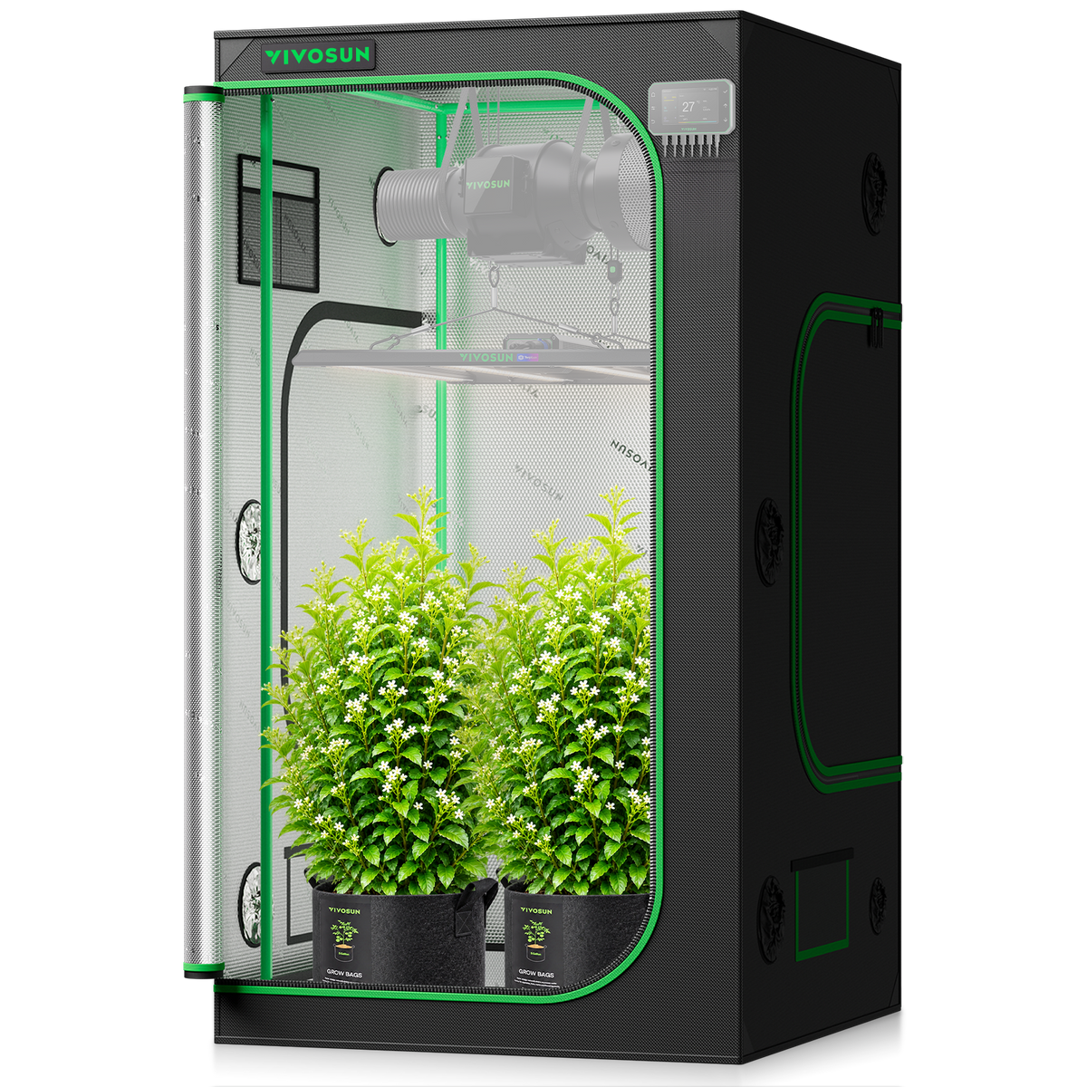 Vivosun Growbox S346 100x100x180cm – Originalbild 8; Ausstattung und Anwendungsbeispiele gemäß Beschreibung