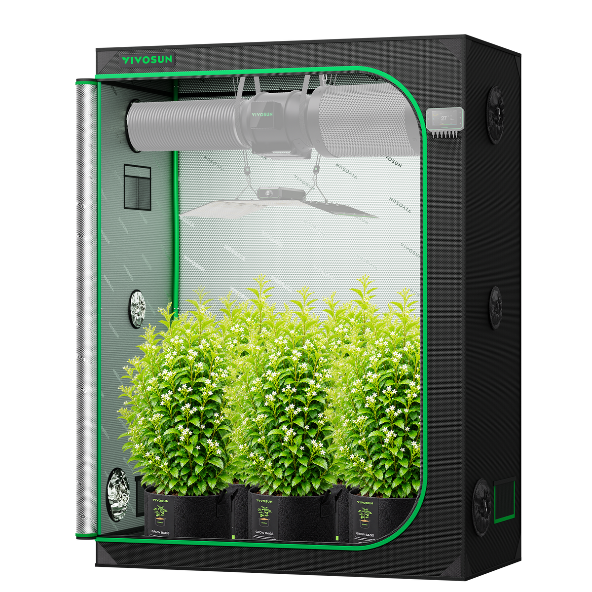 Vivosun Growbox S528 150x80x200cm – Originalbild 8; Ausstattung und Anwendungsbeispiele gemäß Beschreibung